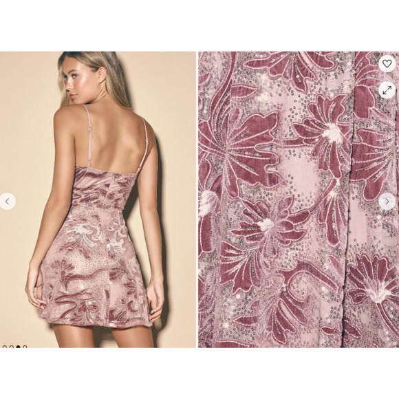 Lulu's Infatuated By You Dusty Mauve Floral Velvet Sequin Skater Pink Midi Dress - Picture 2 of 10